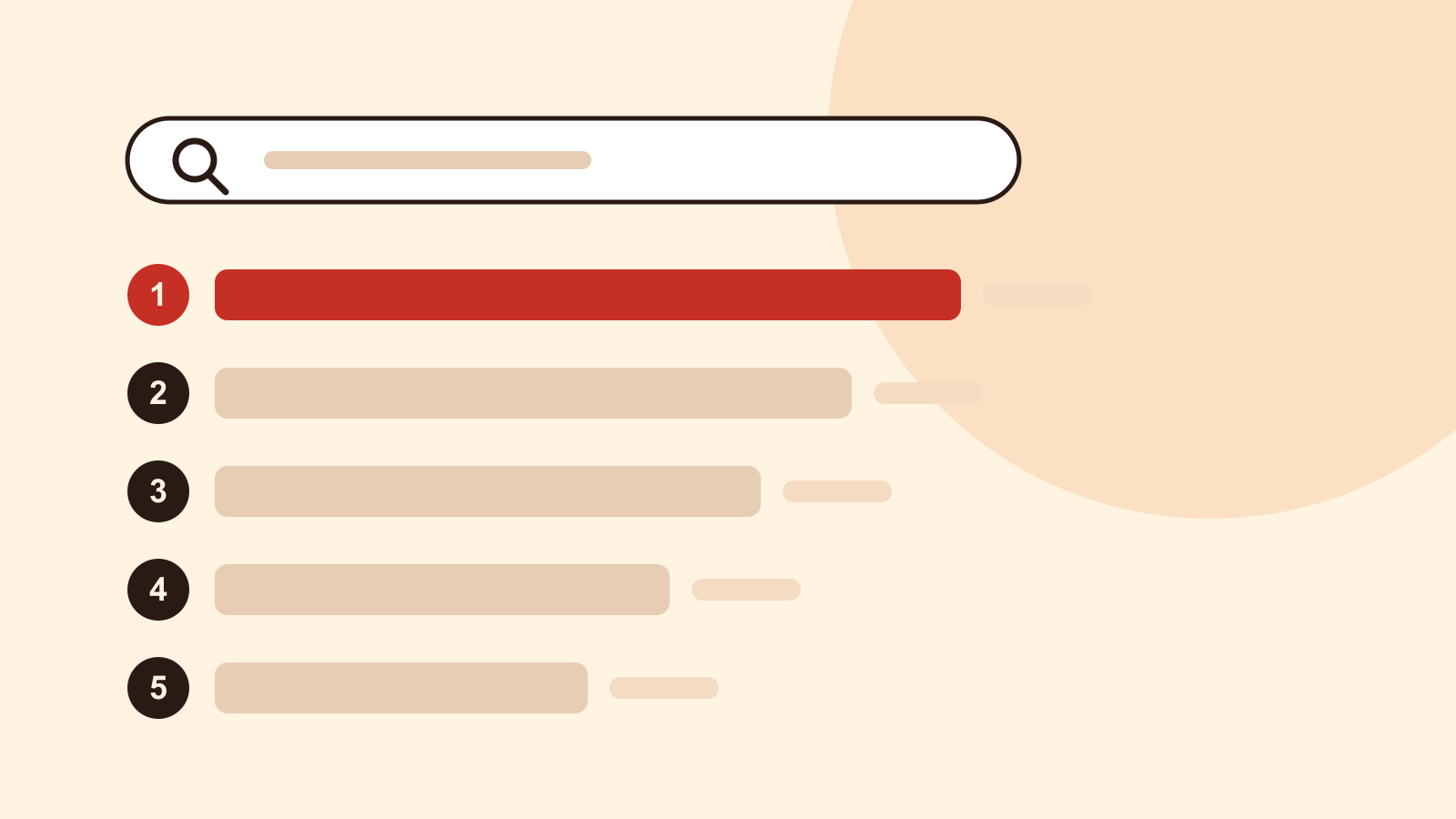 A search bar above five ranked horizontal bars numbered one to five, with the first bar in red, on a cream background. An original illustration with no brand logos.