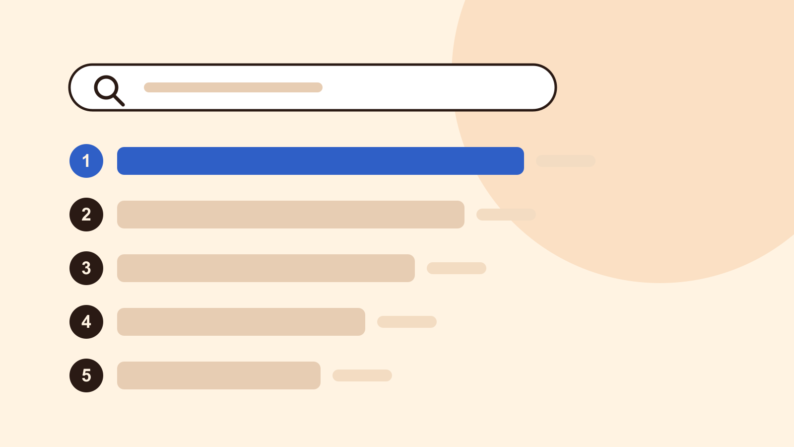A search bar above five ranked horizontal bars numbered one to five, with the first bar in blue, on a cream background. An original illustration with no brand logos.