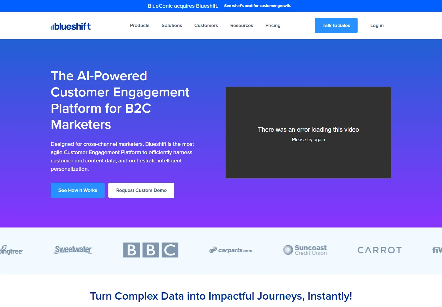 Blueshift homepage as it appeared when we captured it