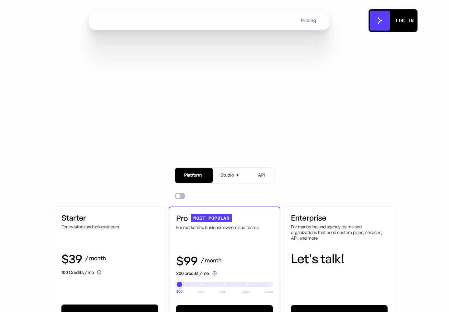 Creatify pricing page screenshot showing its published plans and prices