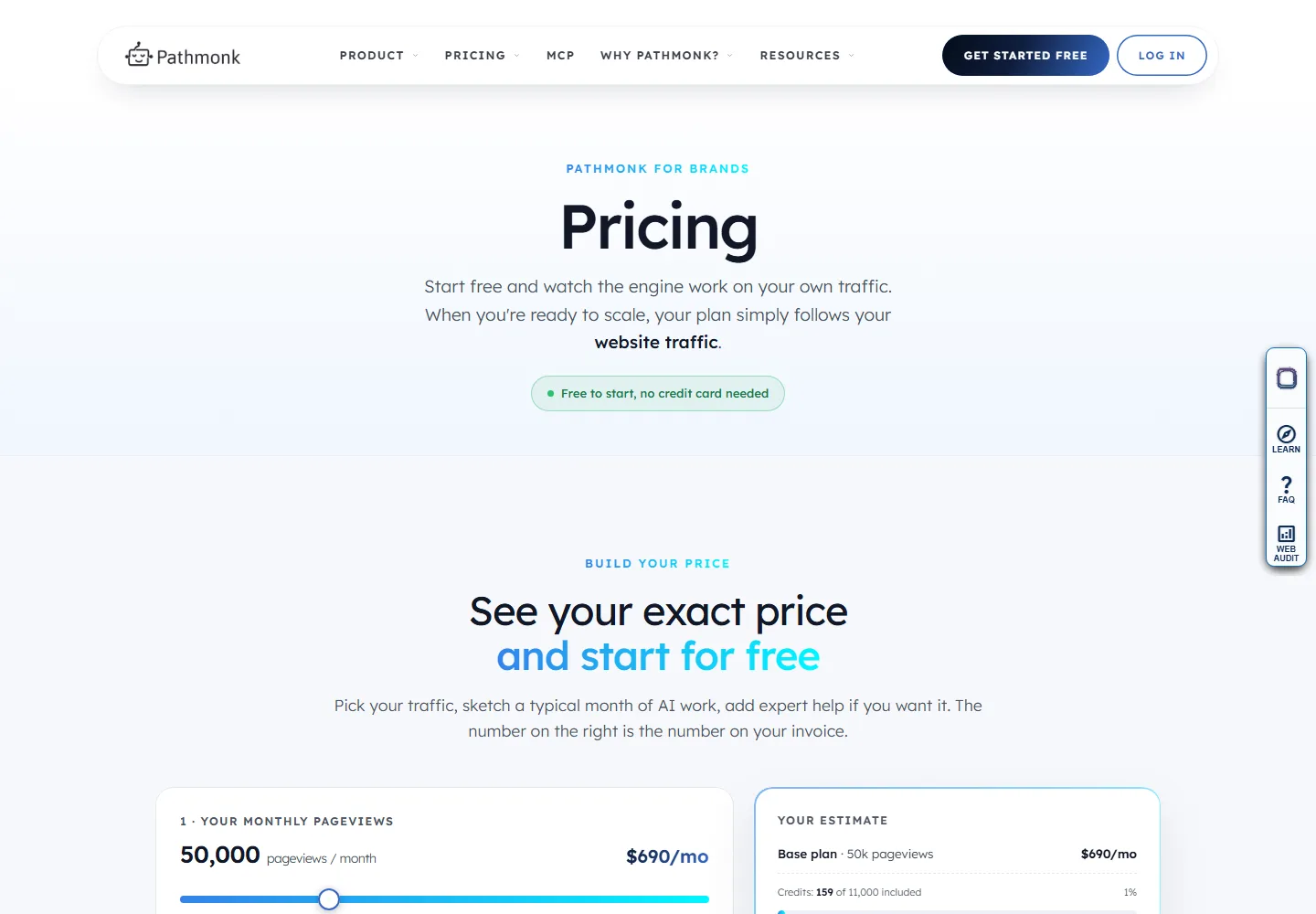 Pathmonk pricing page showing its published plans and limits