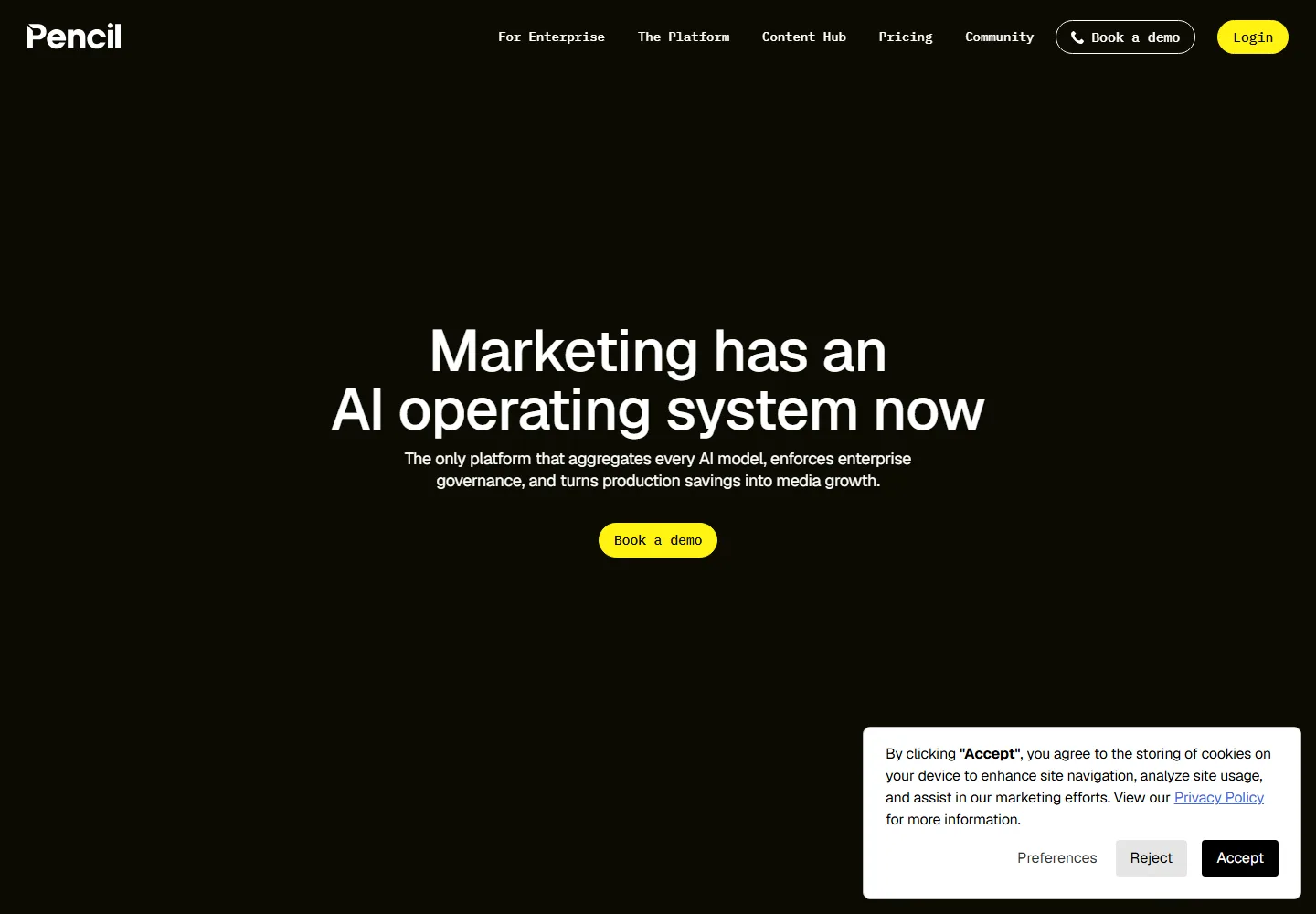 Pencil homepage as it appeared when we captured it