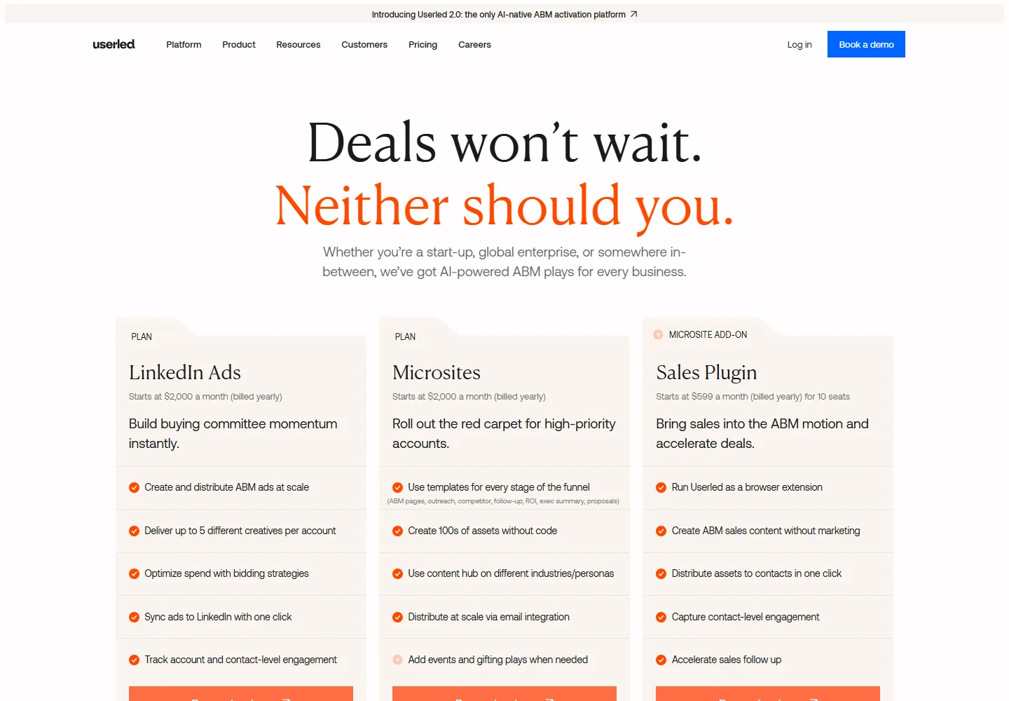 Userled pricing page showing its published plans and limits
