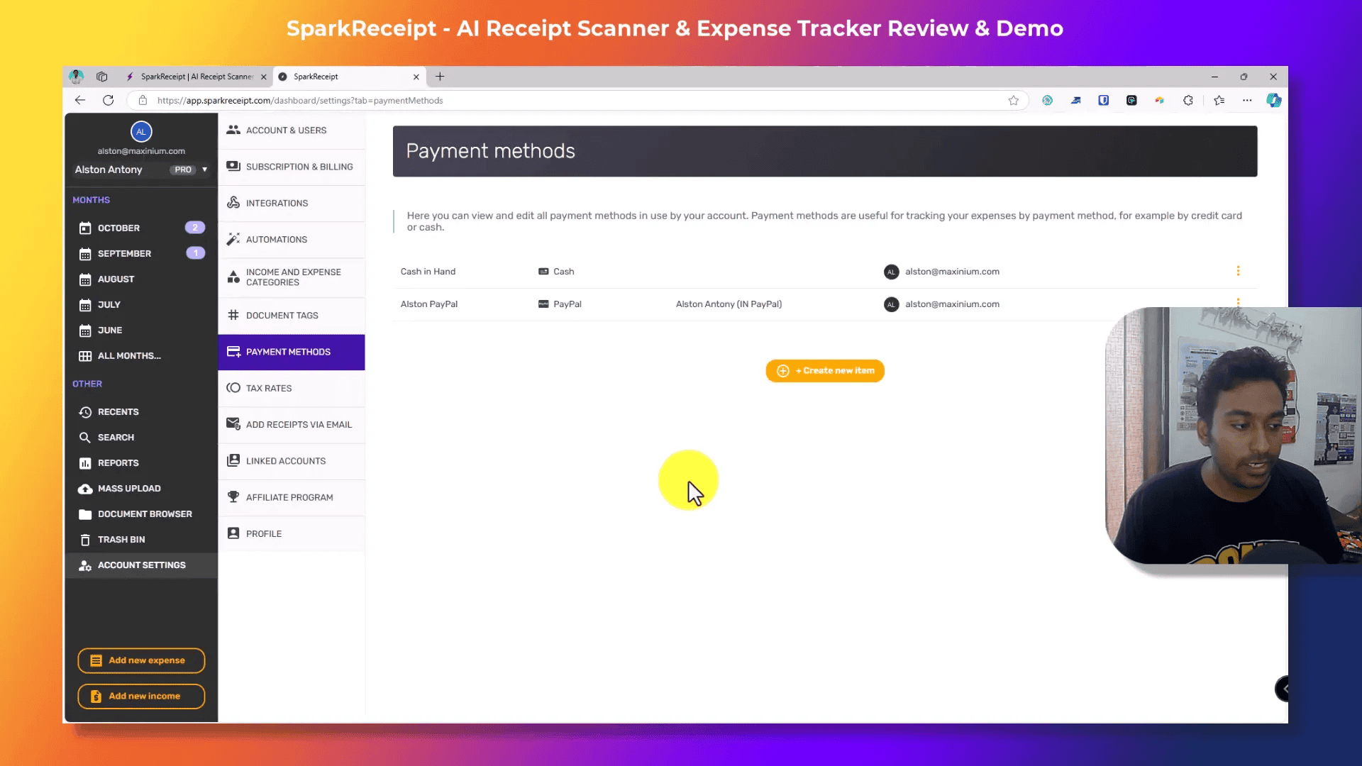 Setting up payment methods and tax rates
