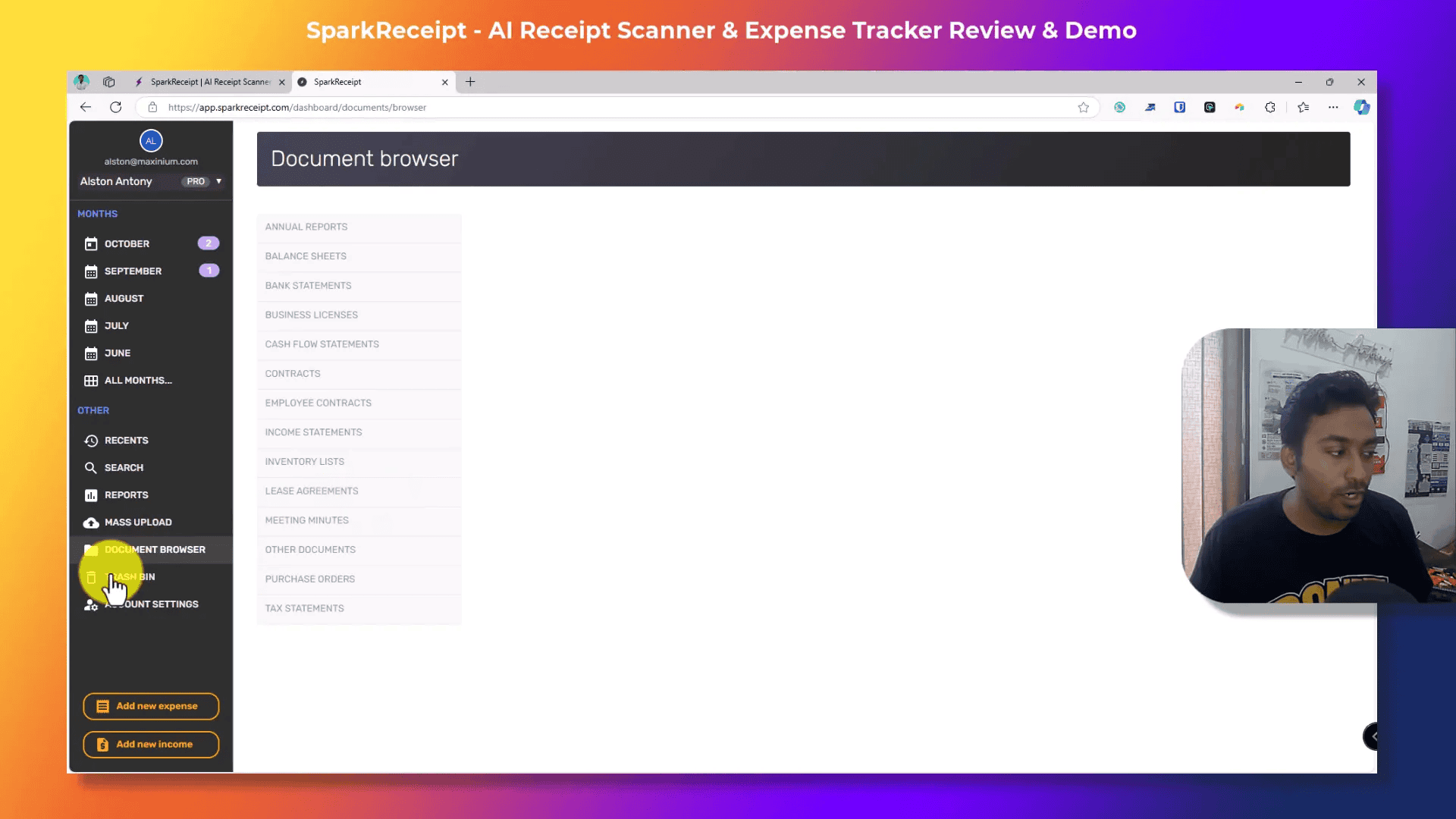 Deleted documents management in SparkReceipt