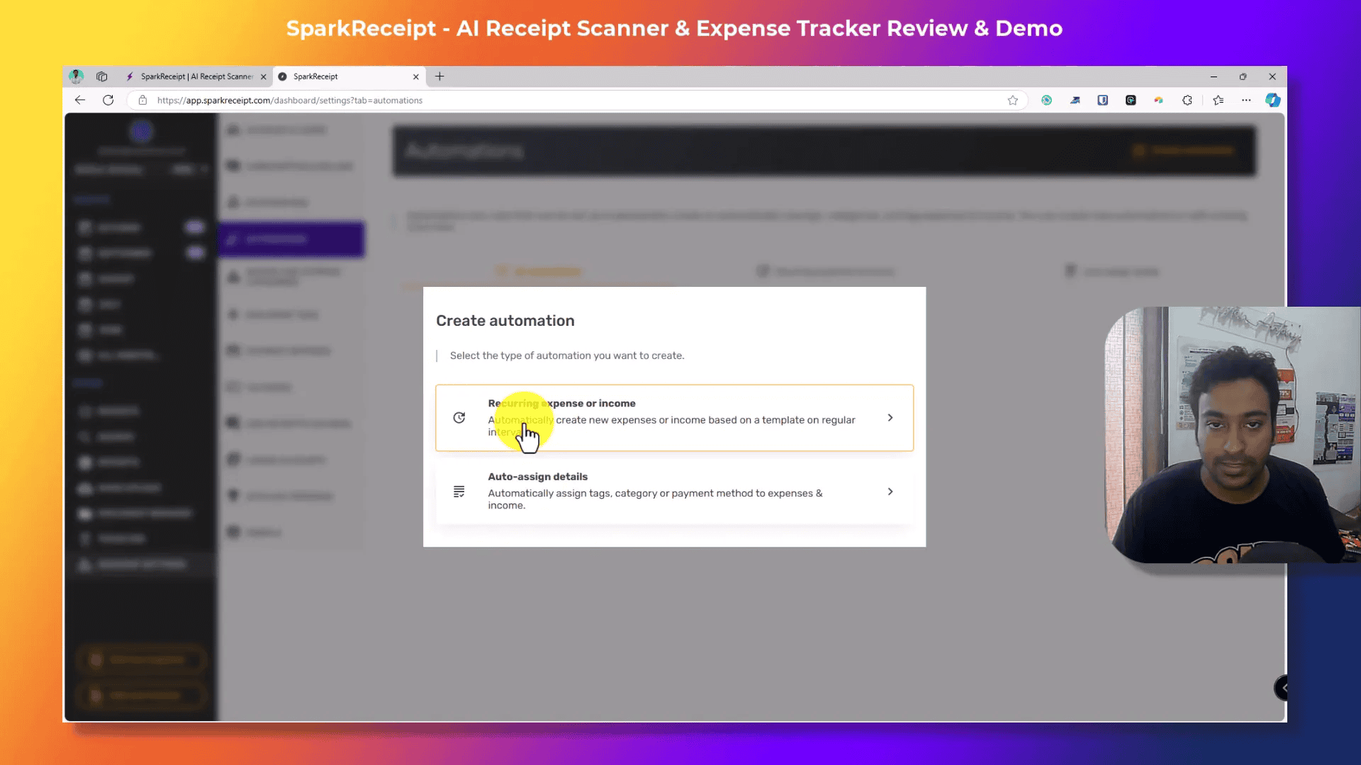 Setting up automations in SparkReceipt