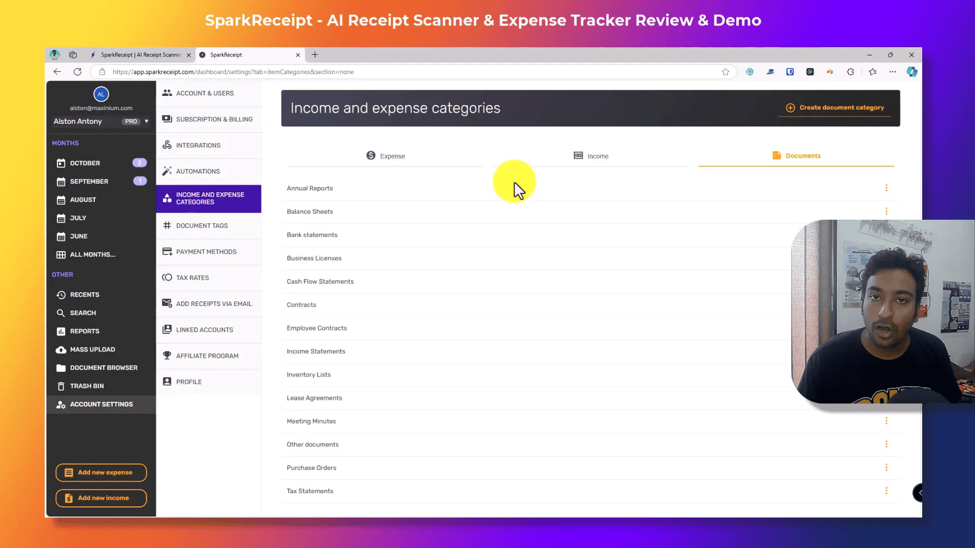Managing categories and tags in SparkReceipt